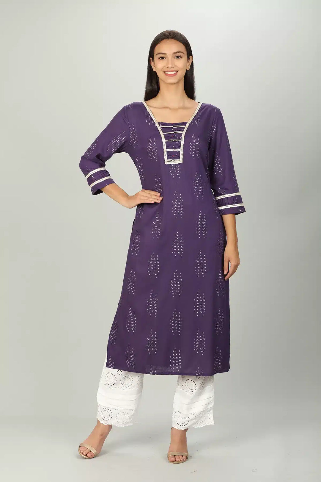 Purple Embelished square neck Kurti