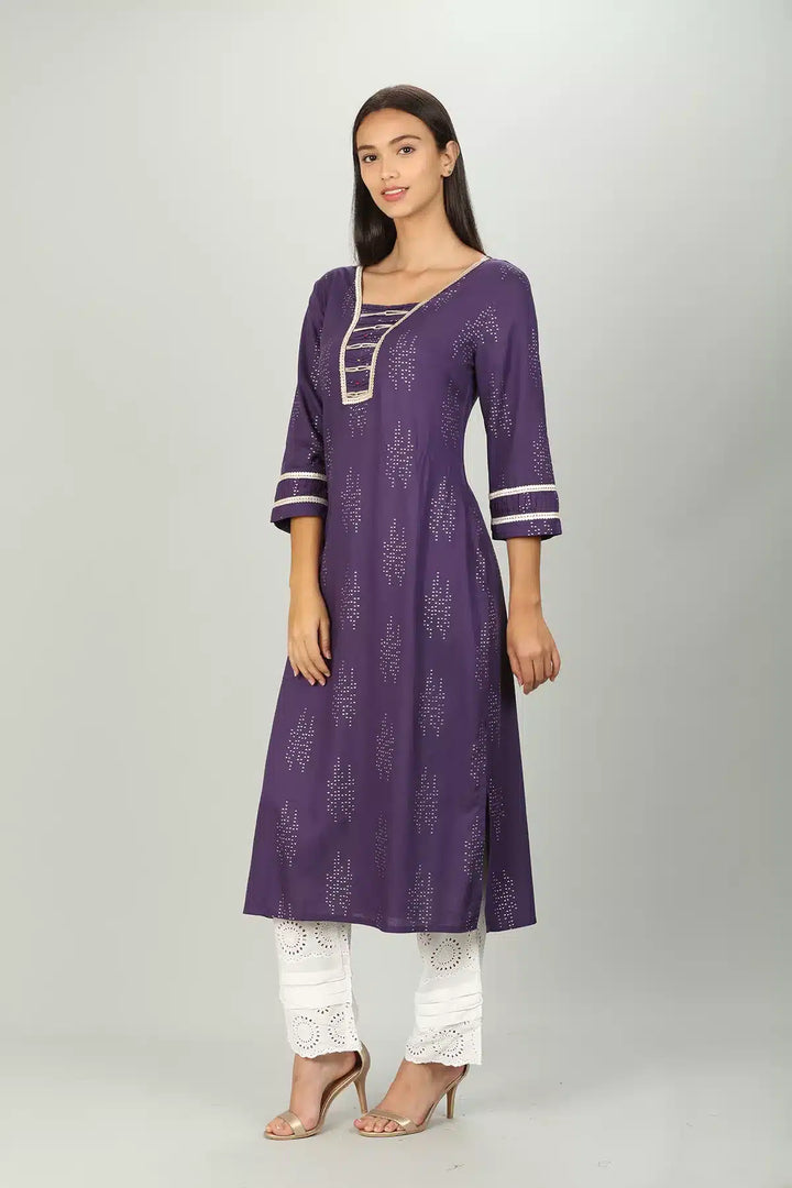 Purple Embelished square neck Kurti