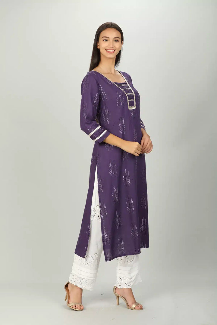 Purple Embelished square neck Kurti
