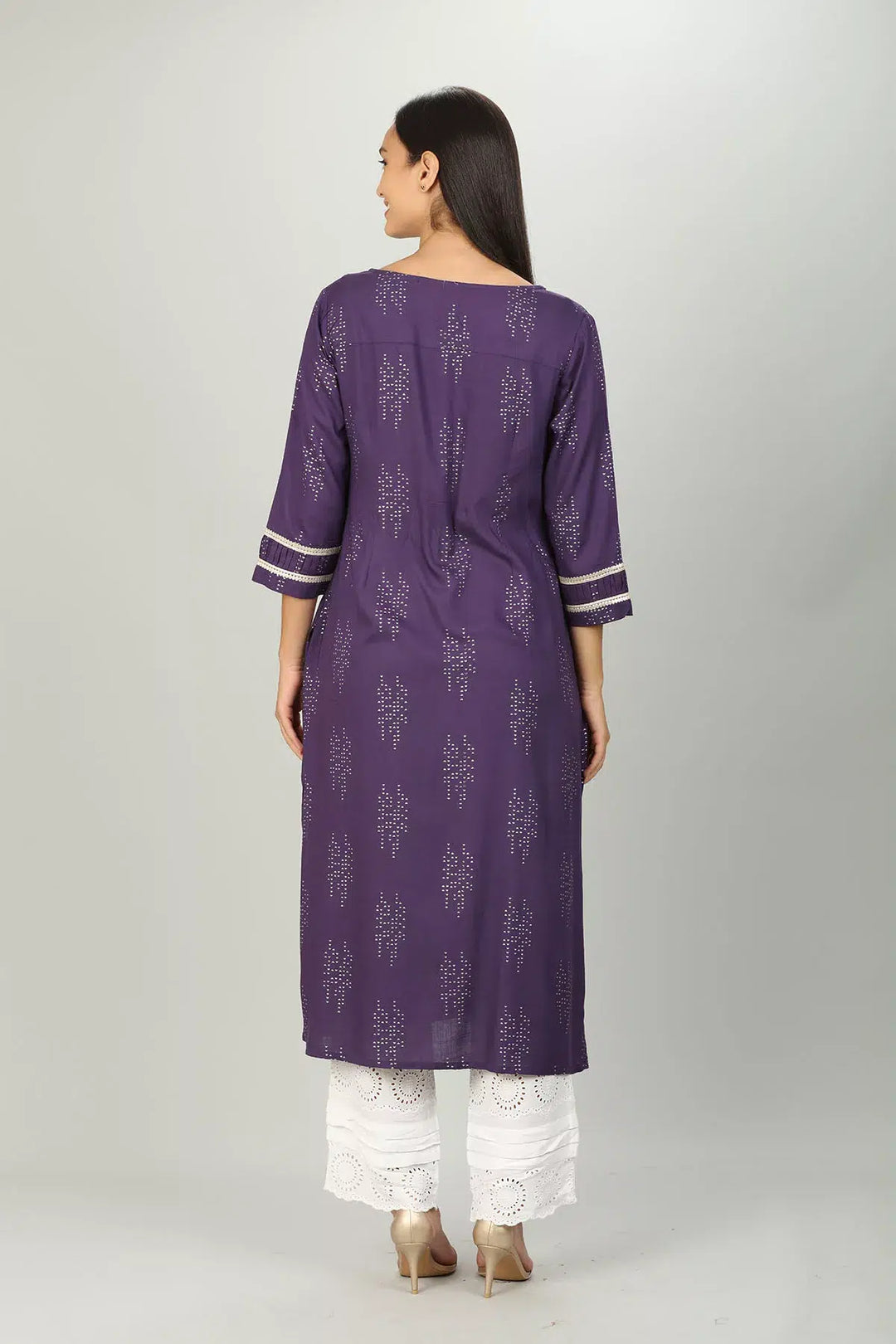 Purple Embelished square neck Kurti