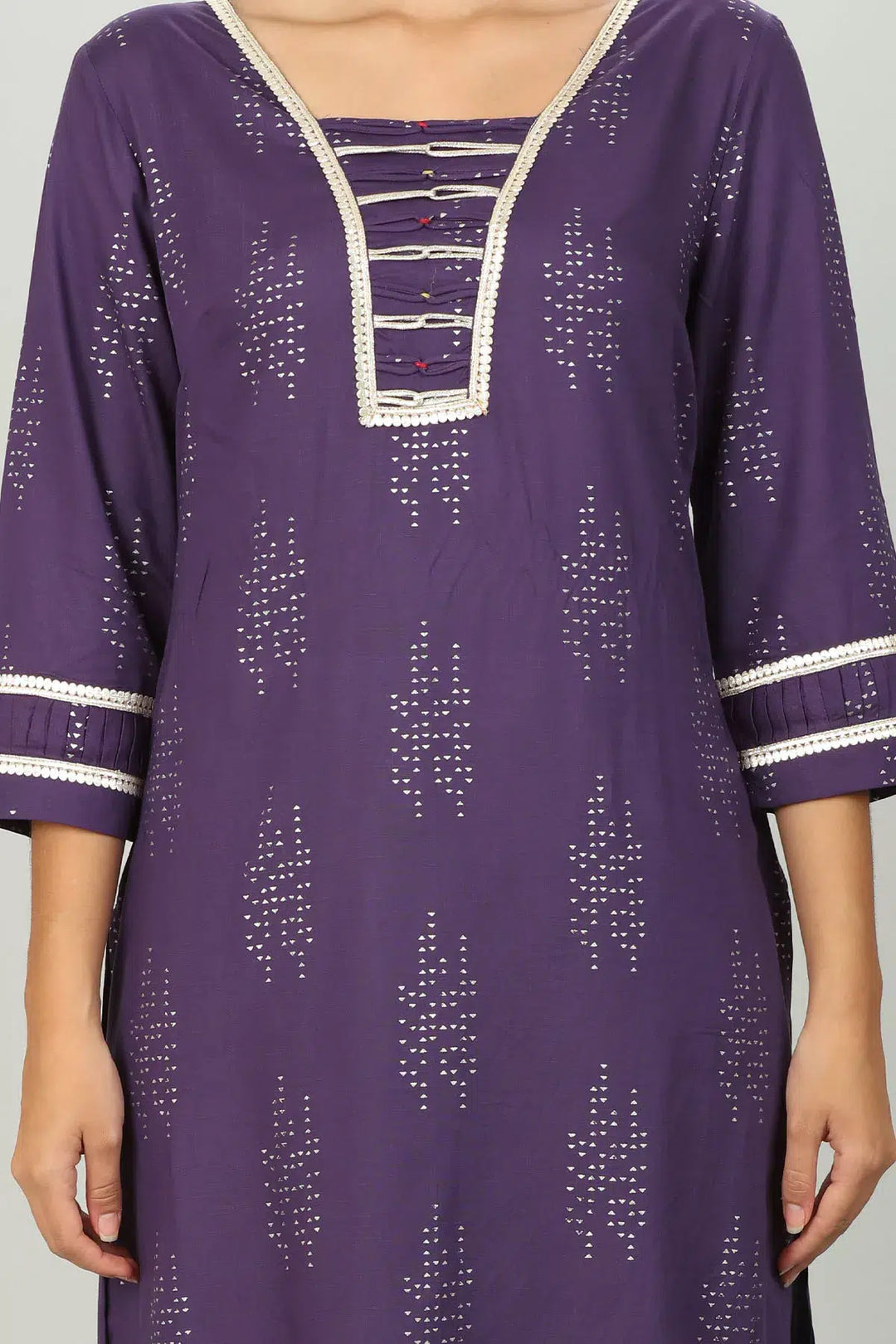 Purple Embelished square neck Kurti