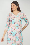 Pink Floral Printed V-Neck Kurta