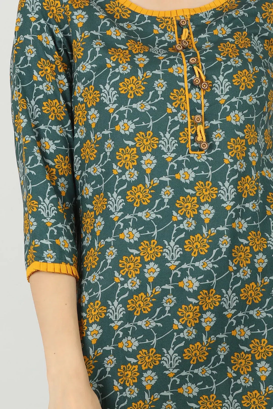 Dark Green round neck printed kurti