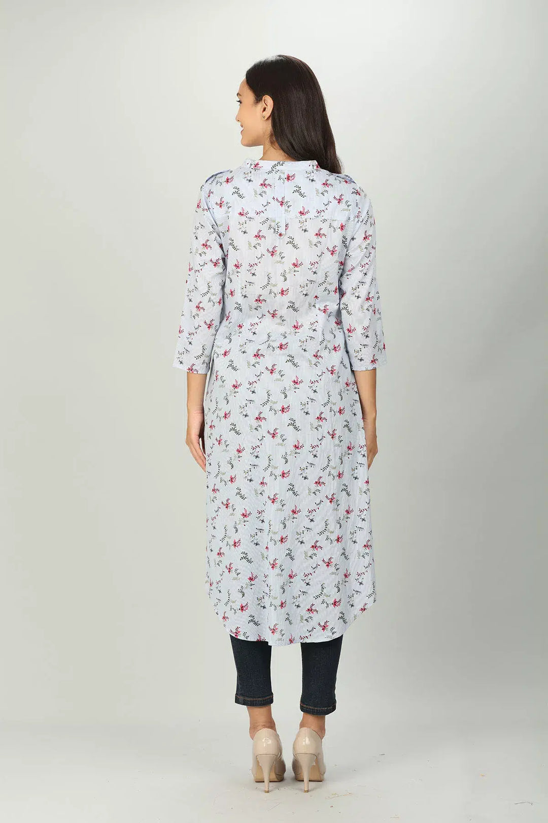 Light Grey printed Front Slit Kurti