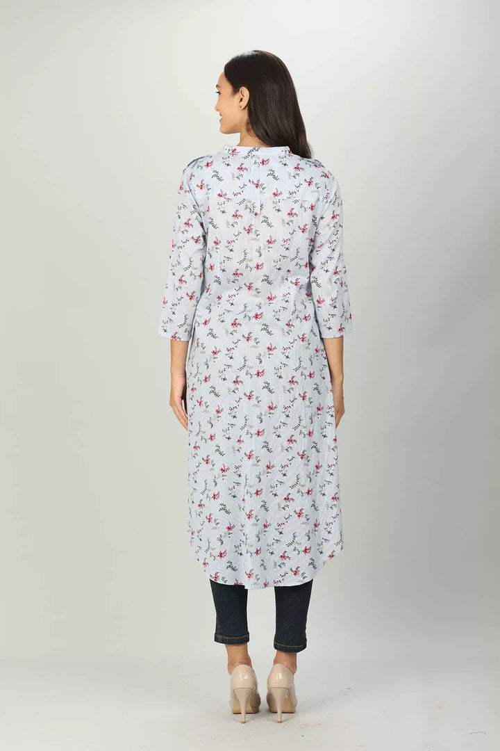 Light Grey printed Front Slit Kurti