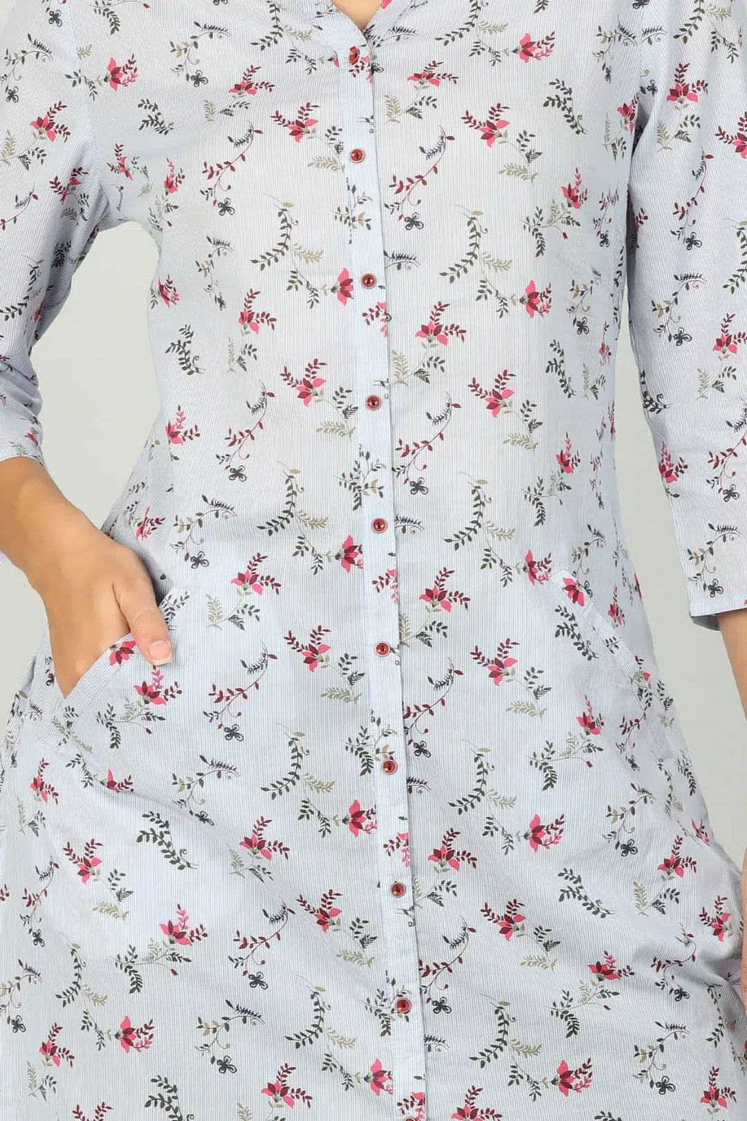 Light Grey printed Front Slit Kurti