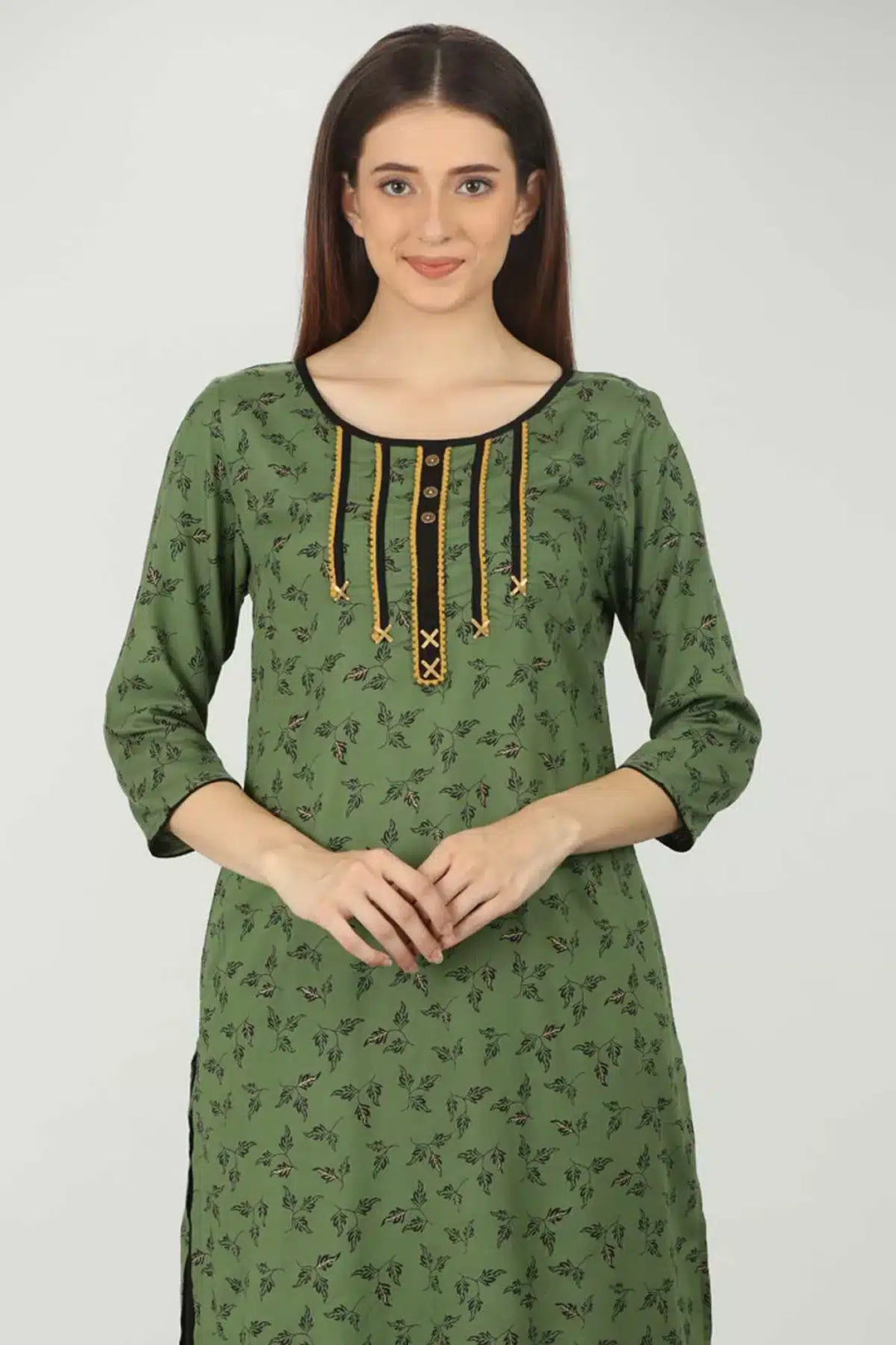 Green Embellished Straight Cut  Kurti