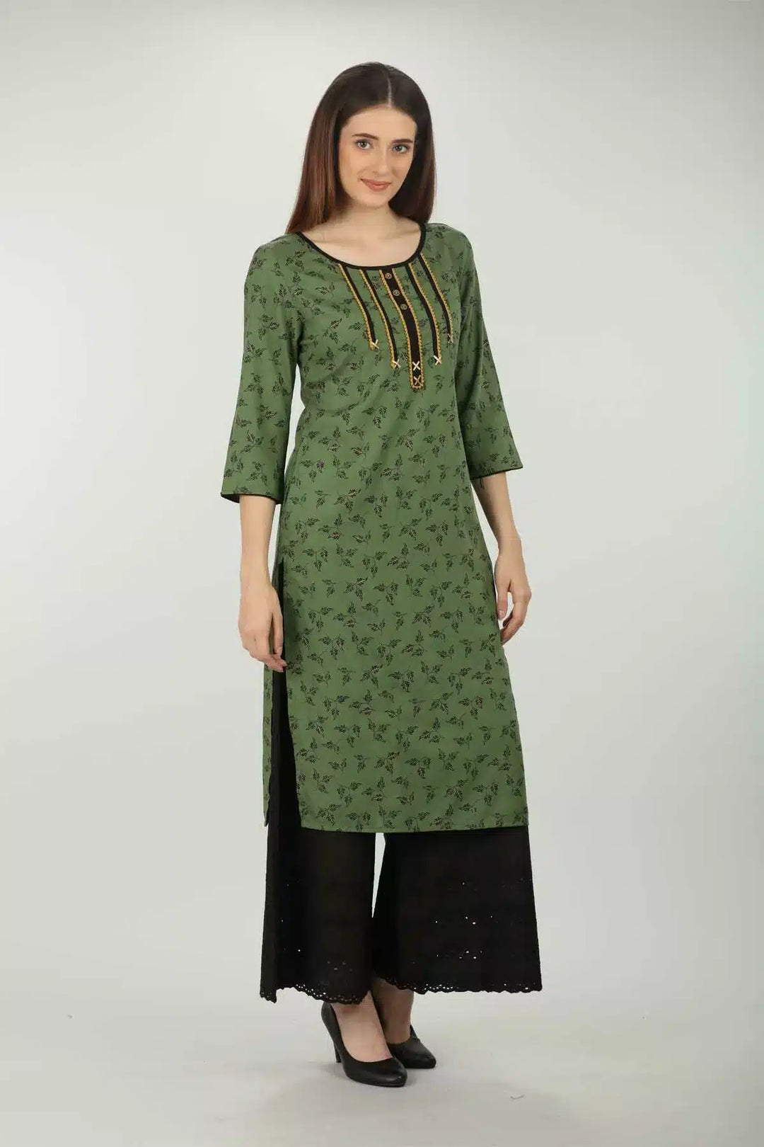 Green Embellished Straight Cut  Kurti