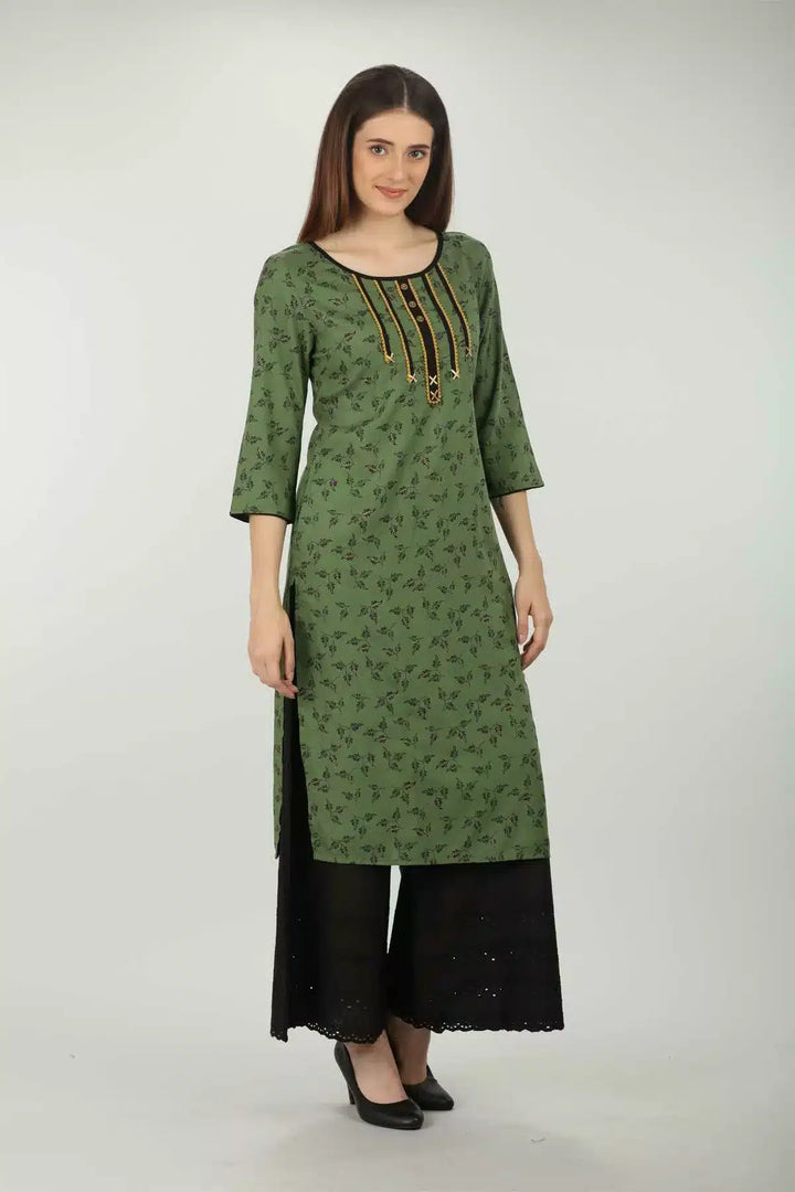 Green Embellished Straight Cut  Kurti