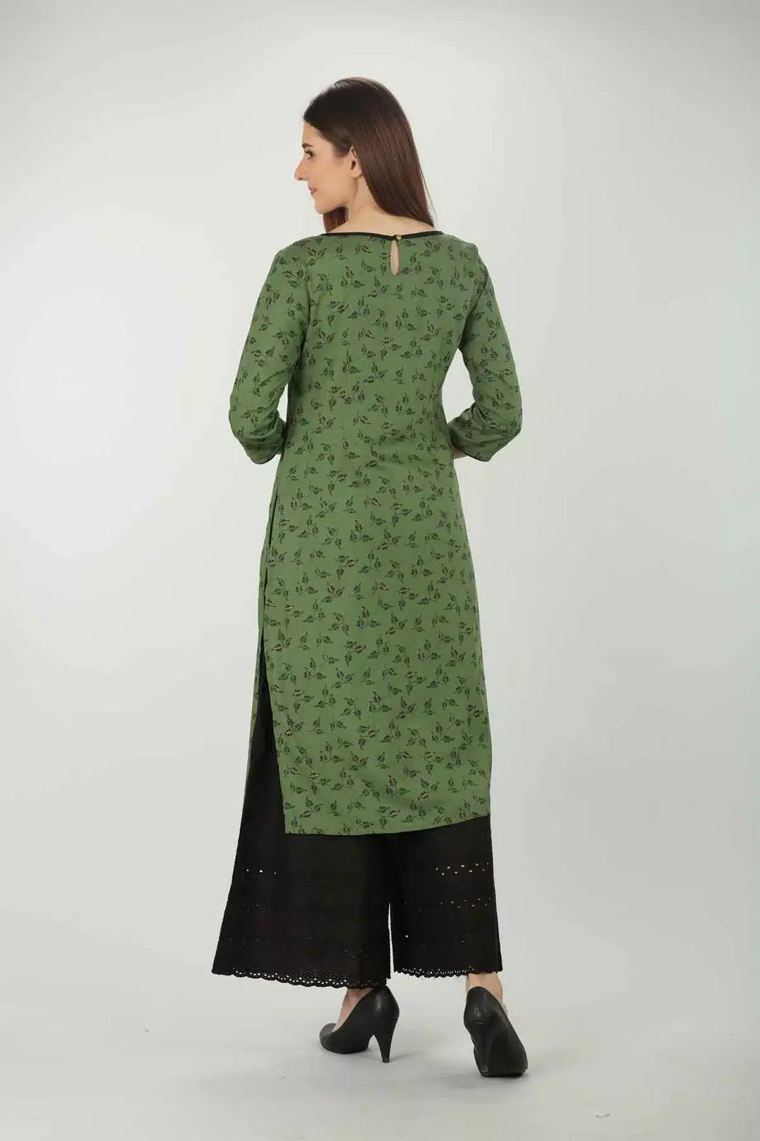 Green Embellished Straight Cut  Kurti