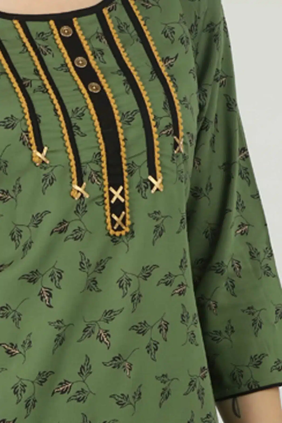 Green Embellished Straight Cut  Kurti