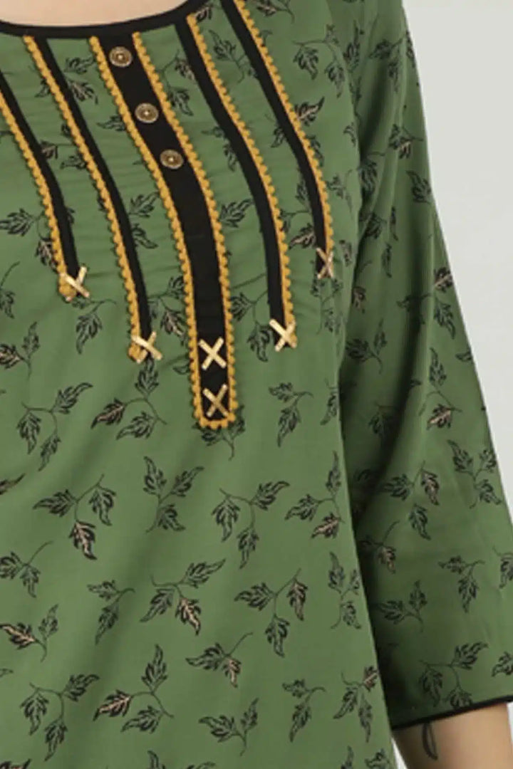 Green Embellished Straight Cut  Kurti