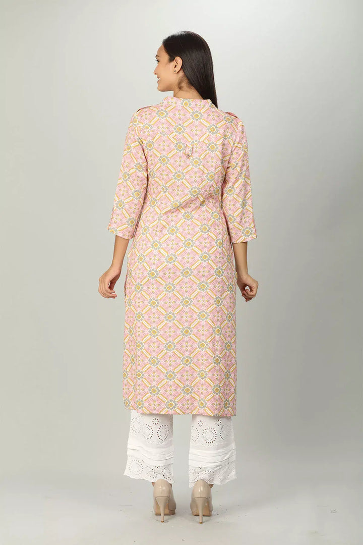 Pink Printed Kurti with Collar Neck