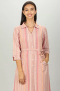 Pink Front Slit Stripe Kurti