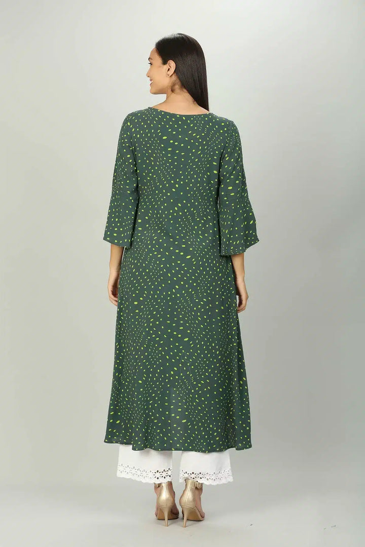Dark Green Polka dot A line kurti