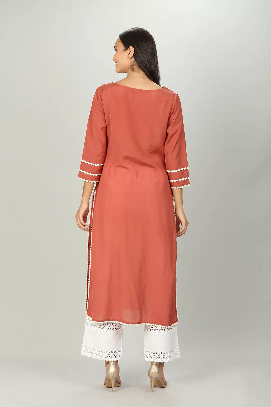 Peach Colour String Tie Straight Kurti