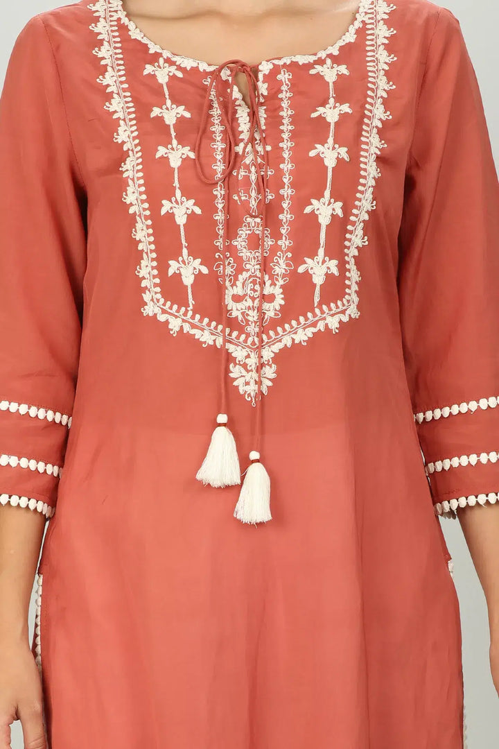 Peach Colour String Tie Straight Kurti