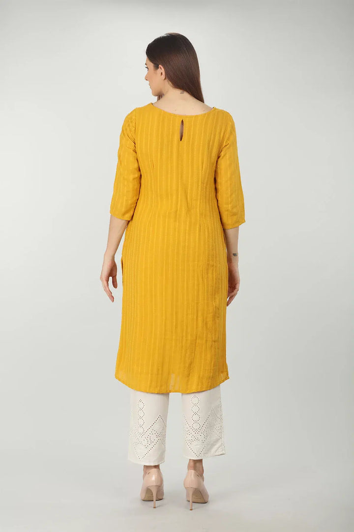 Embroidered Textured Yellow Kurta