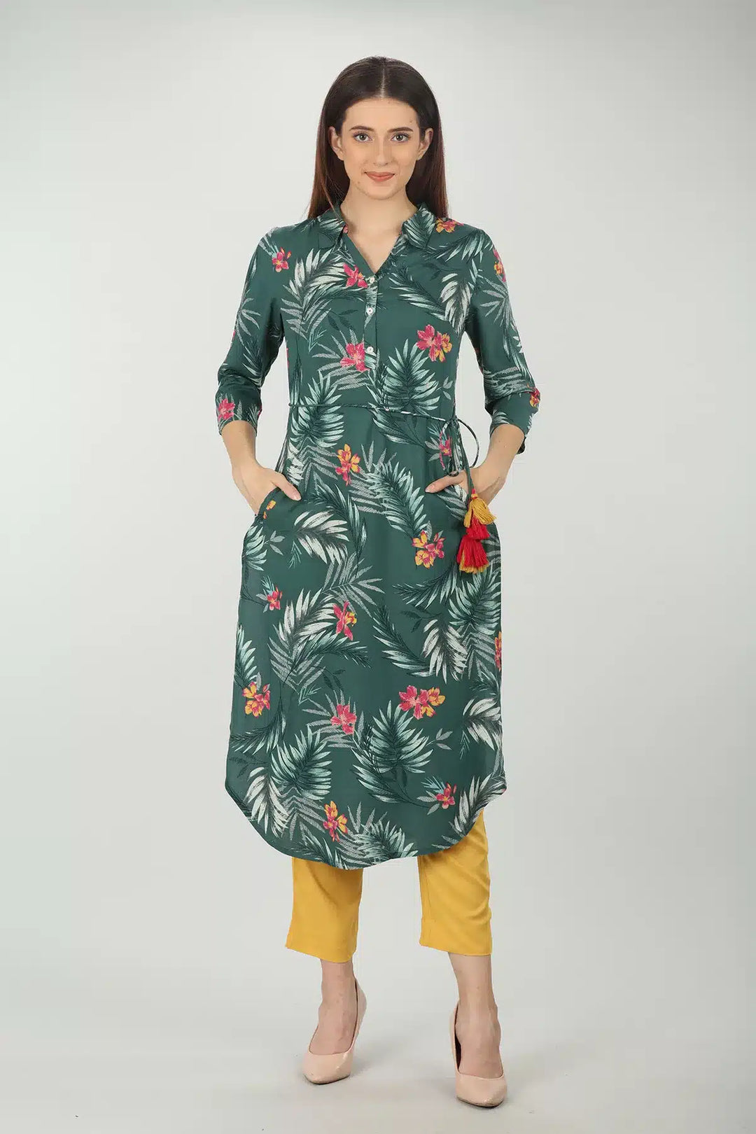 YELLOW ELASTICATED PALAZZO WITH TYING