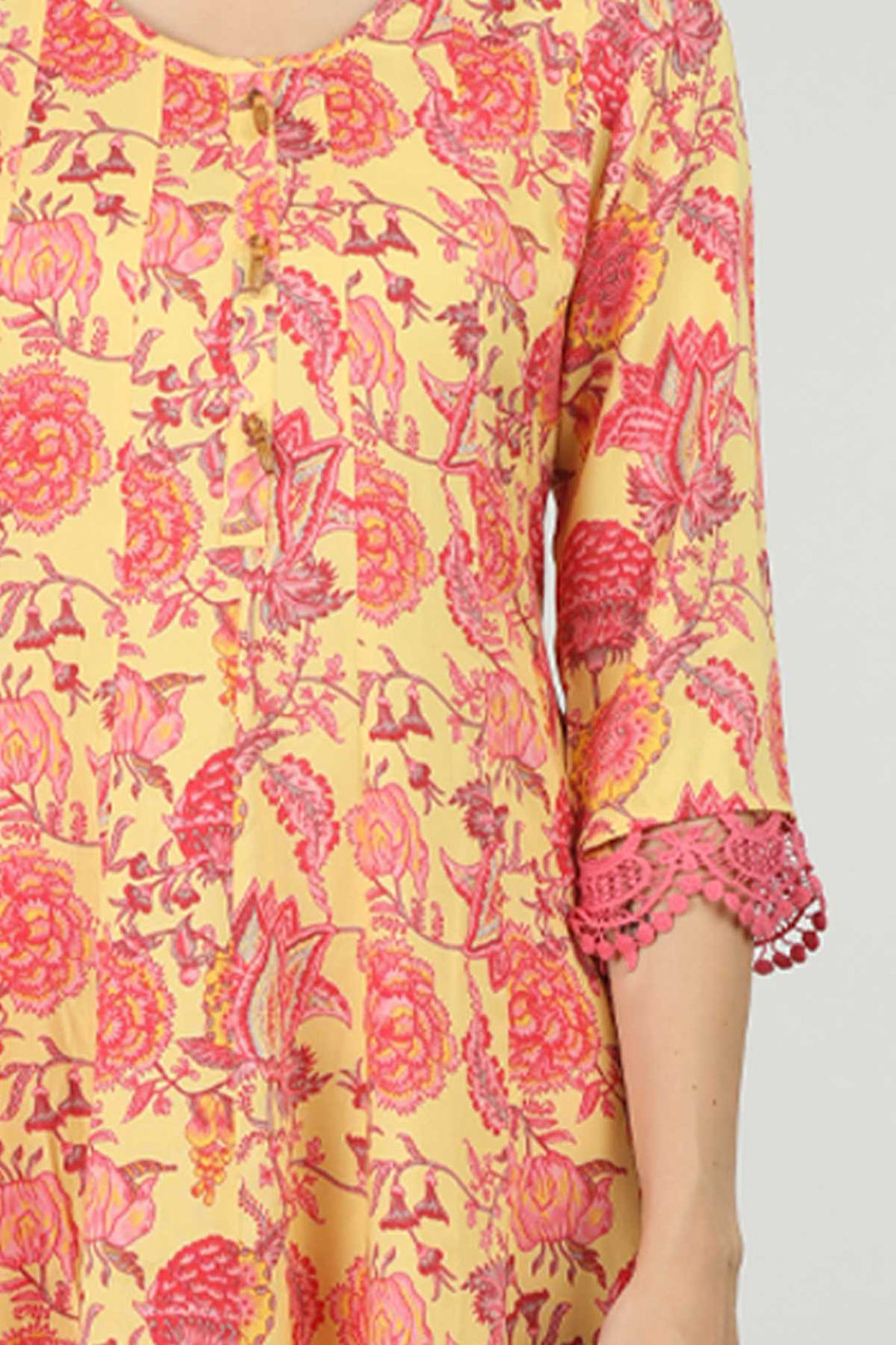 Yellow Round Neck Kurti  (A-Line)