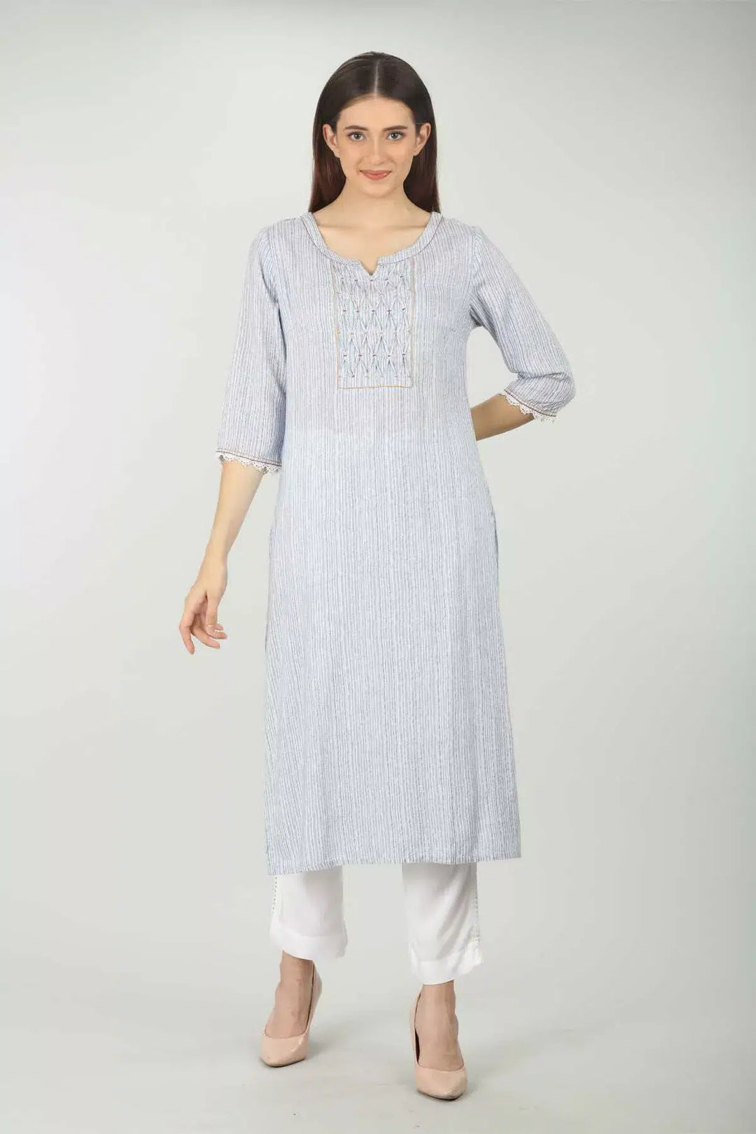 Blue Striped Pintuck Kurti
