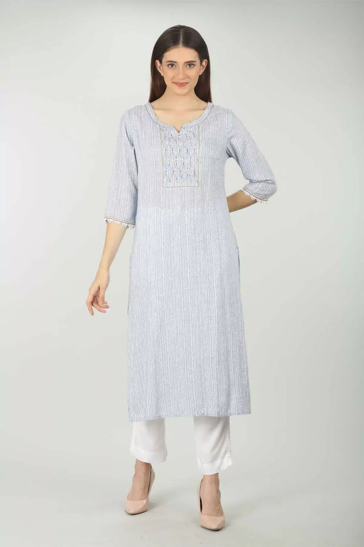 Blue Striped Pintuck Kurti
