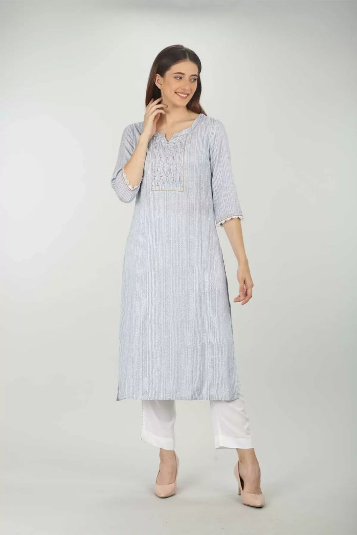Blue Striped Pintuck Kurti