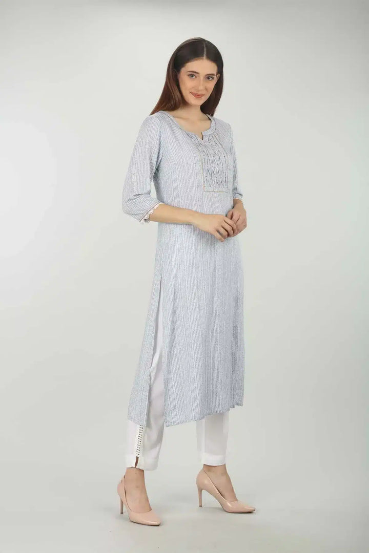 Blue Striped Pintuck Kurti