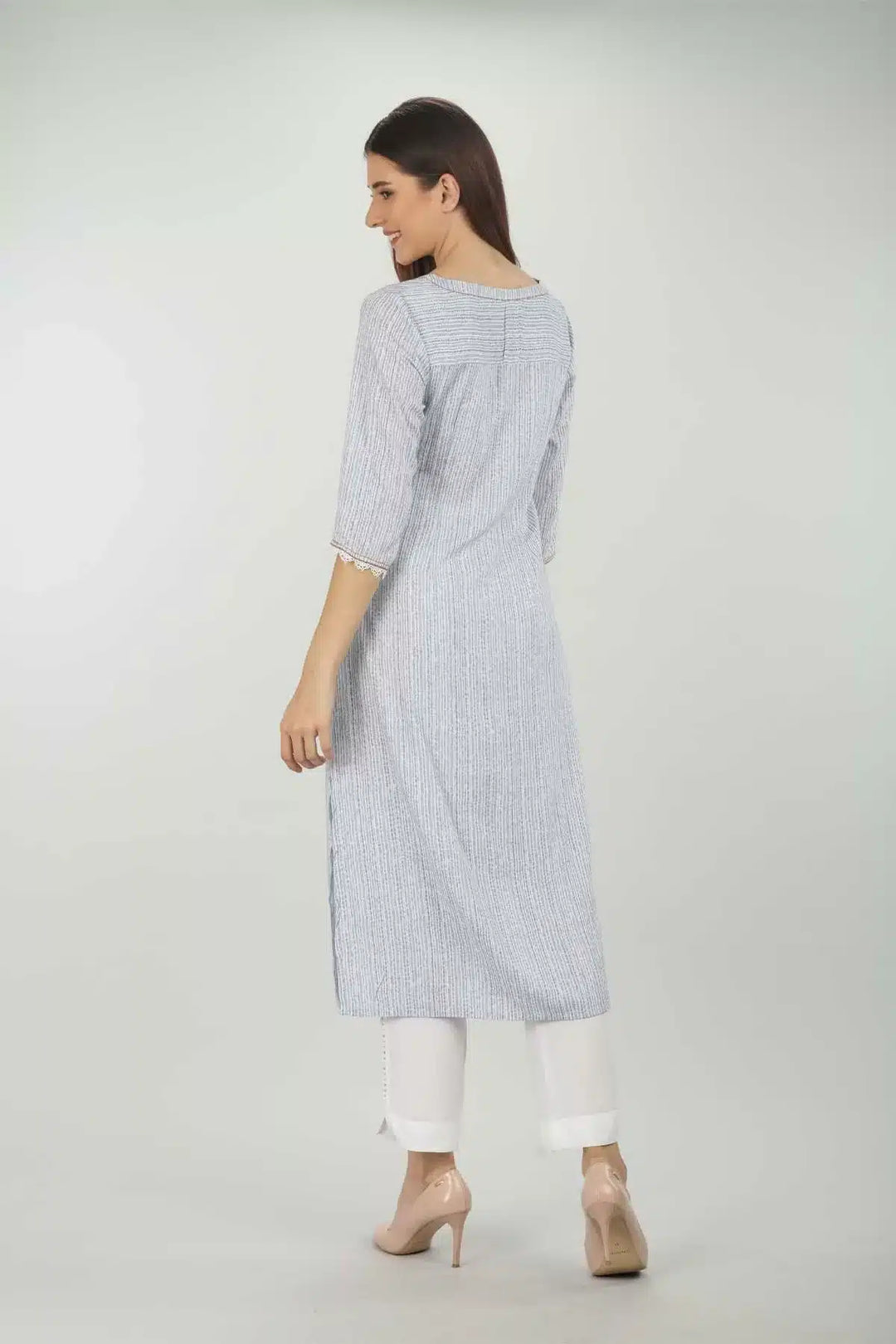 Blue Striped Pintuck Kurti
