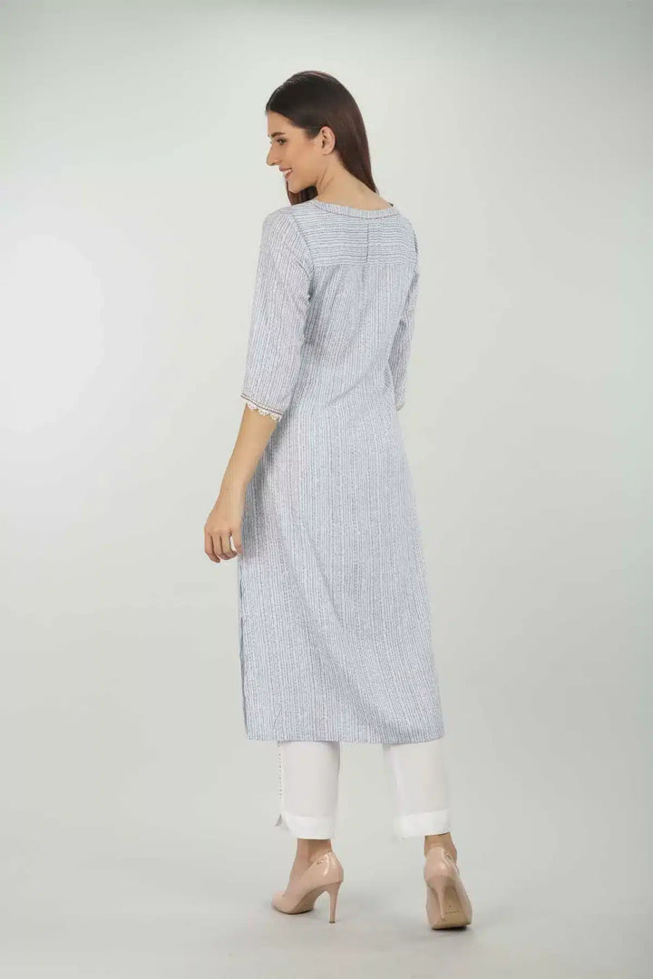 Blue Striped Pintuck Kurti