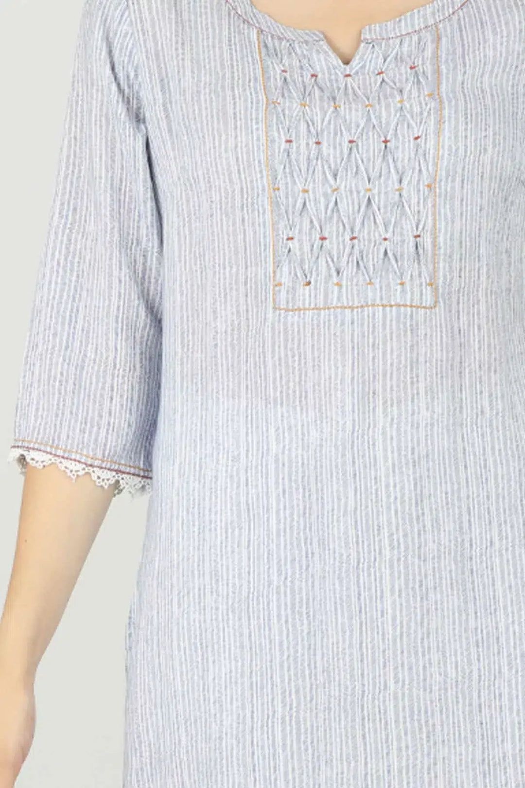 Blue Striped Pintuck Kurti