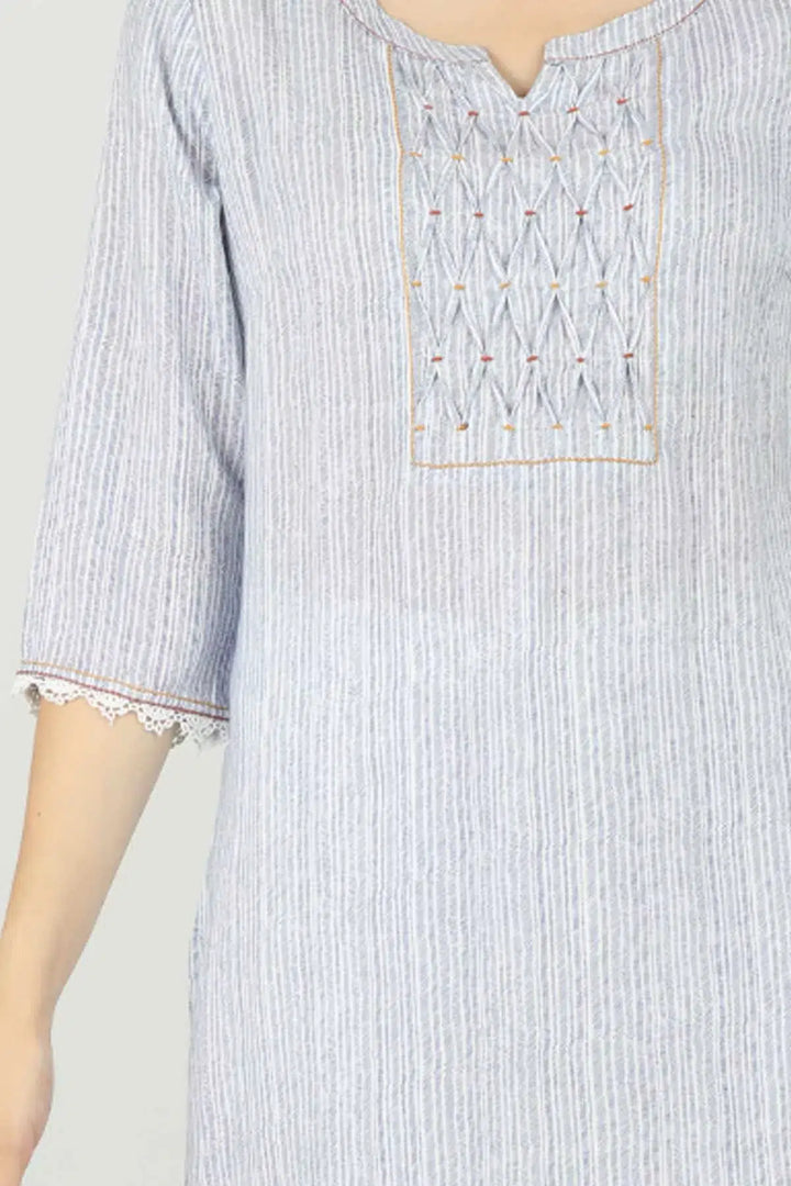 Blue Striped Pintuck Kurti