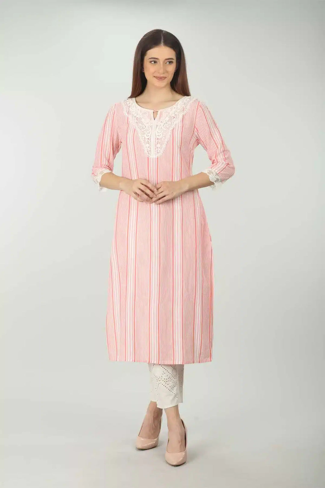 Red And White Striped Kurti