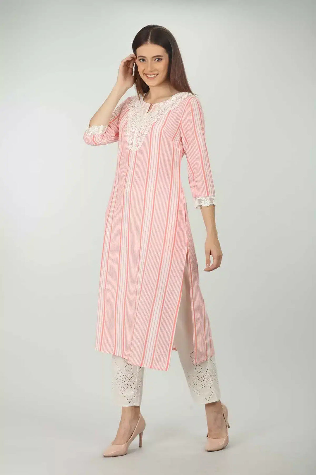 Red And White Striped Kurti