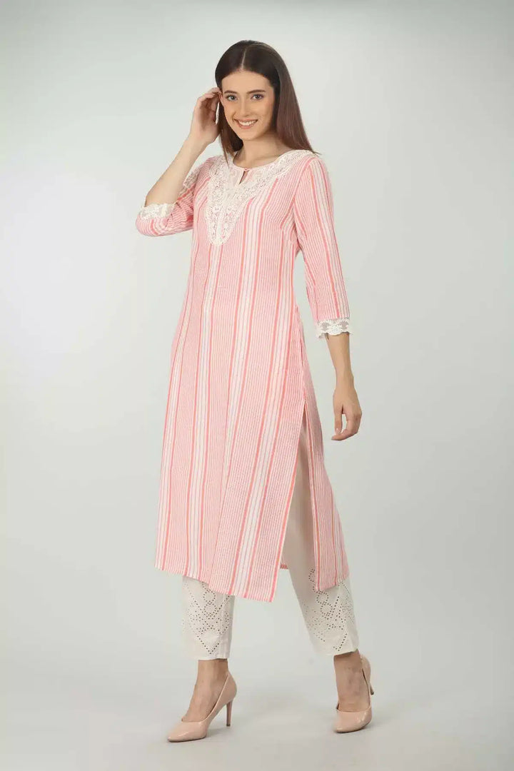 Red And White Striped Kurti