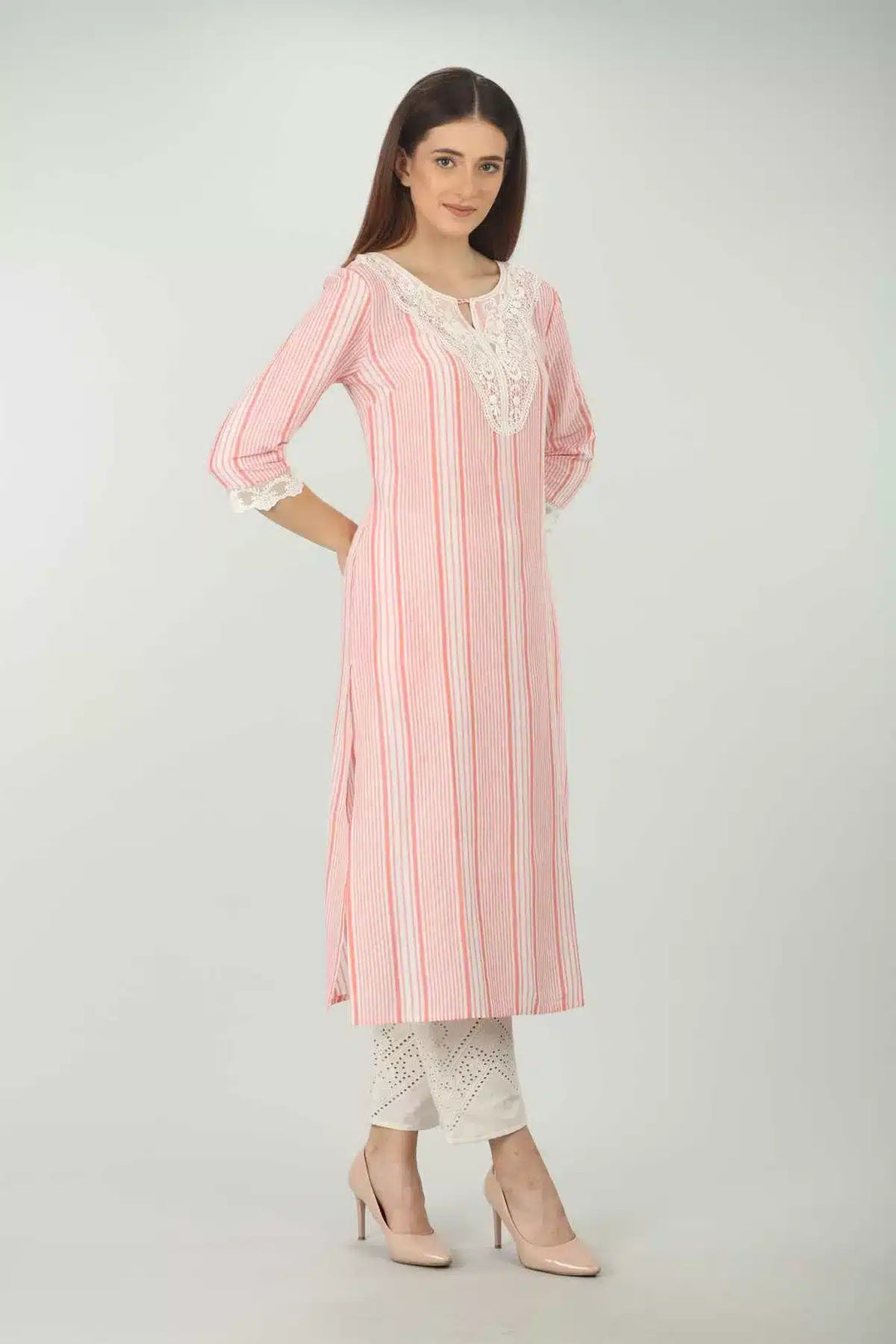 Red And White Striped Kurti