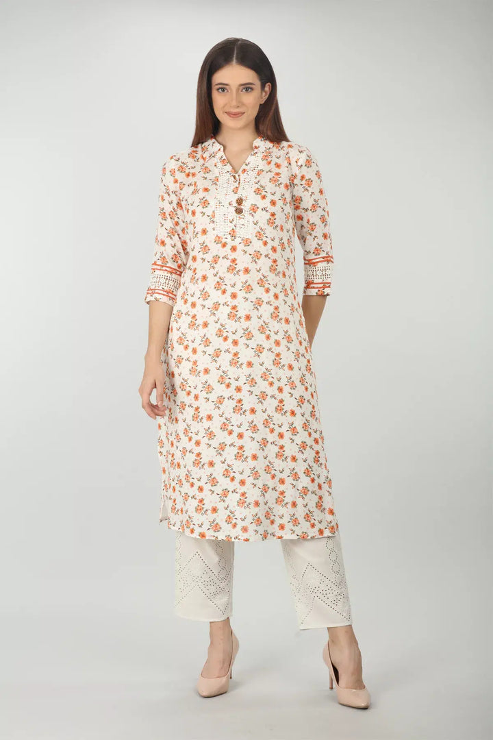 White Floral Print Kurti