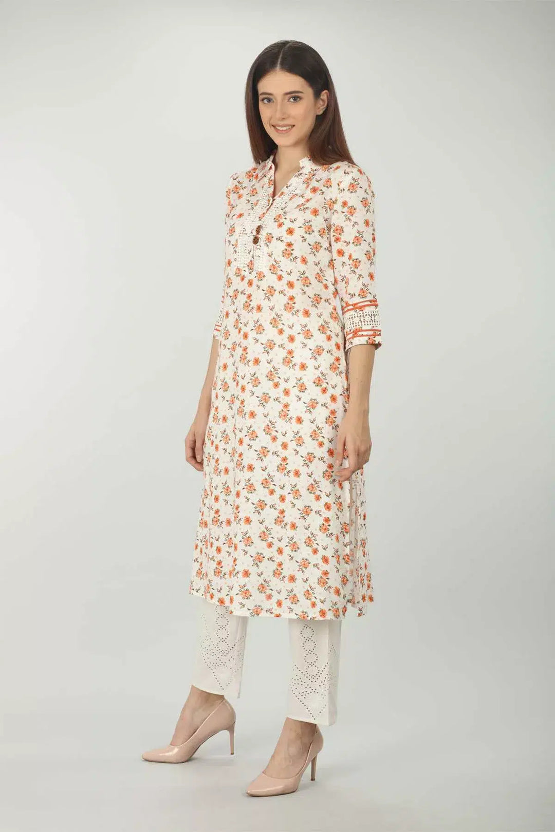 White Floral Print Kurti