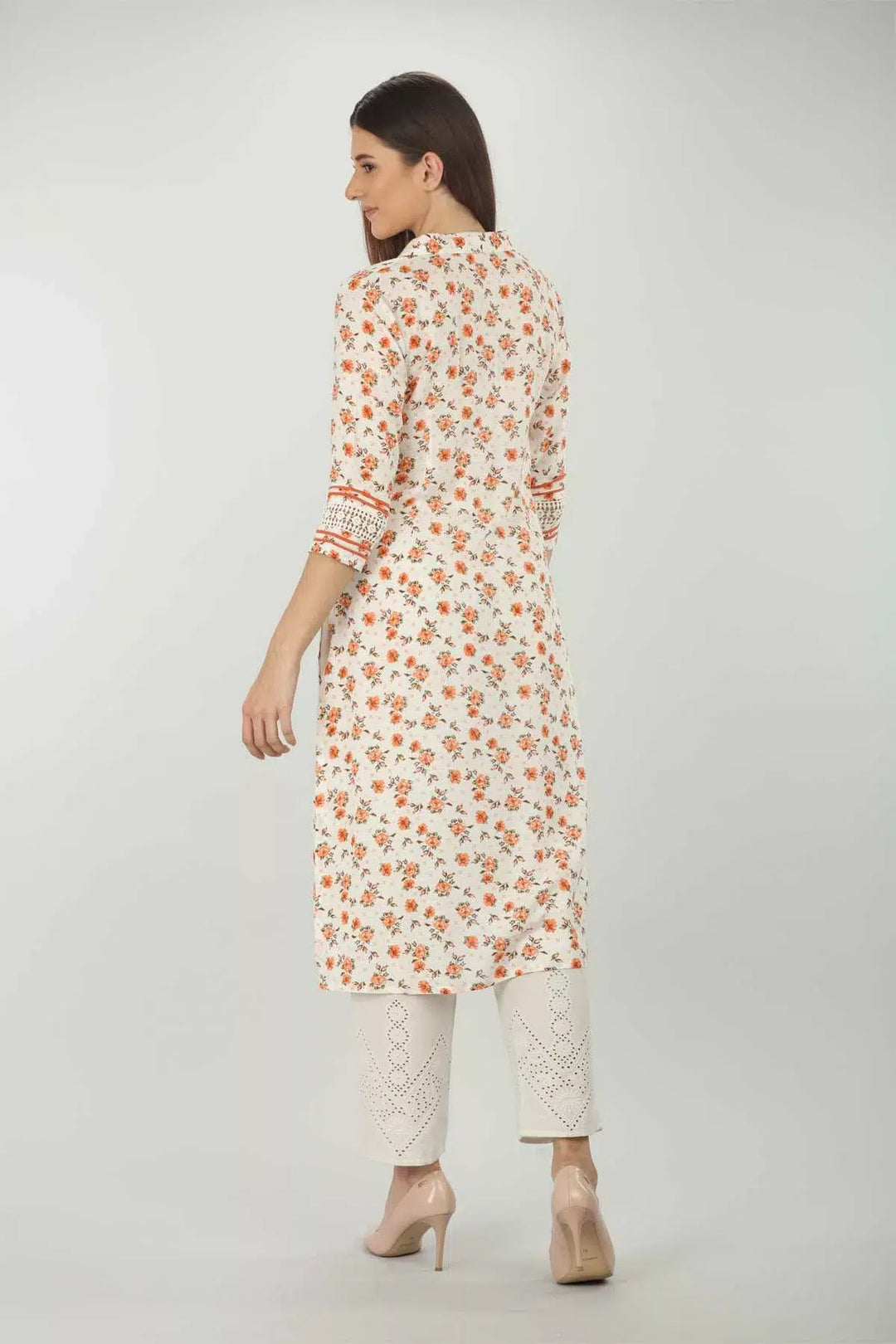 White Floral Print Kurti