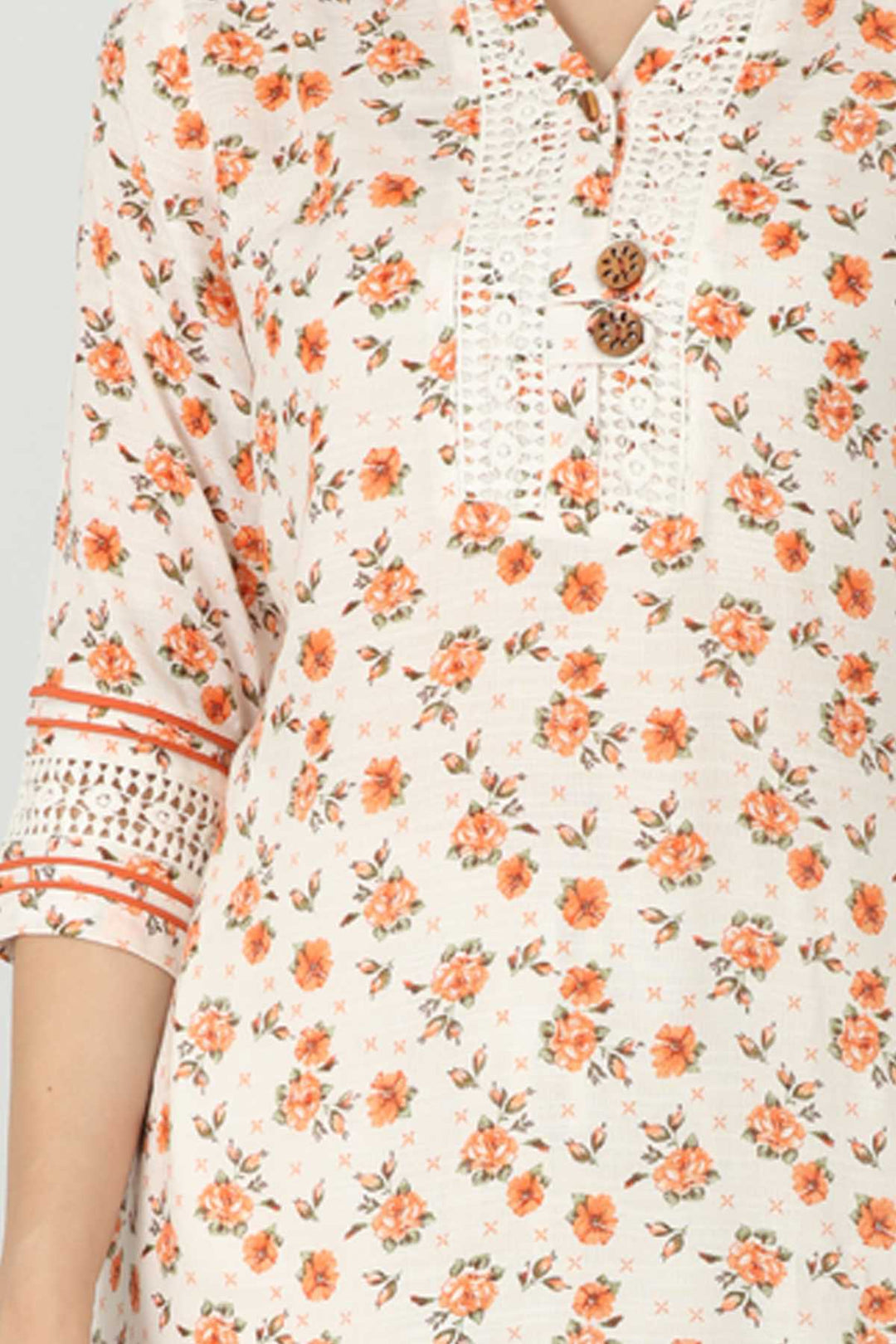 White Floral Print Kurti