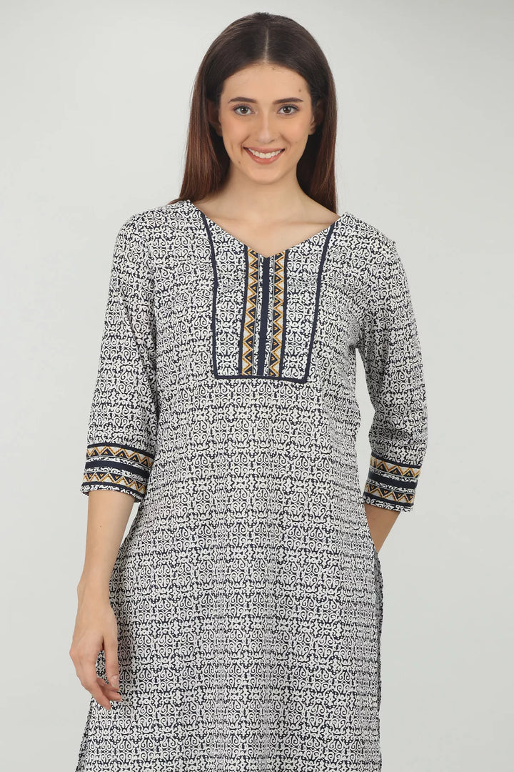 Cotton White Printed Kurta