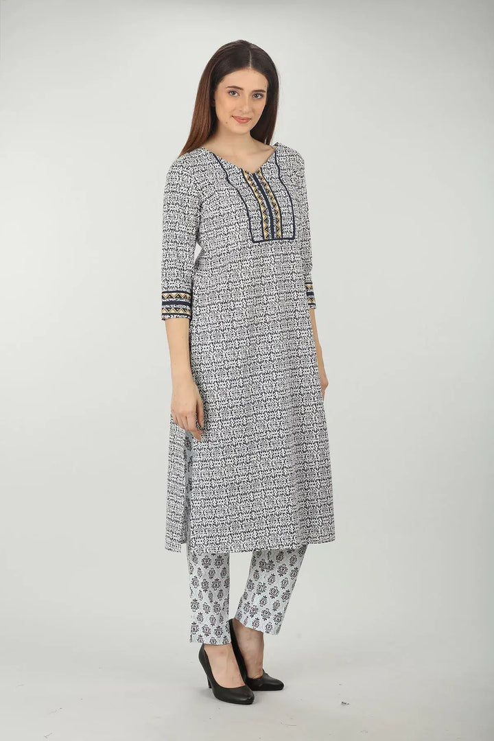Cotton White Printed Kurta