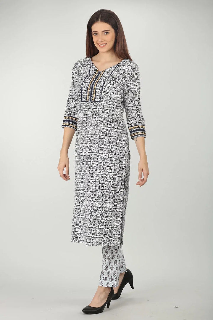 Cotton White Printed Kurta