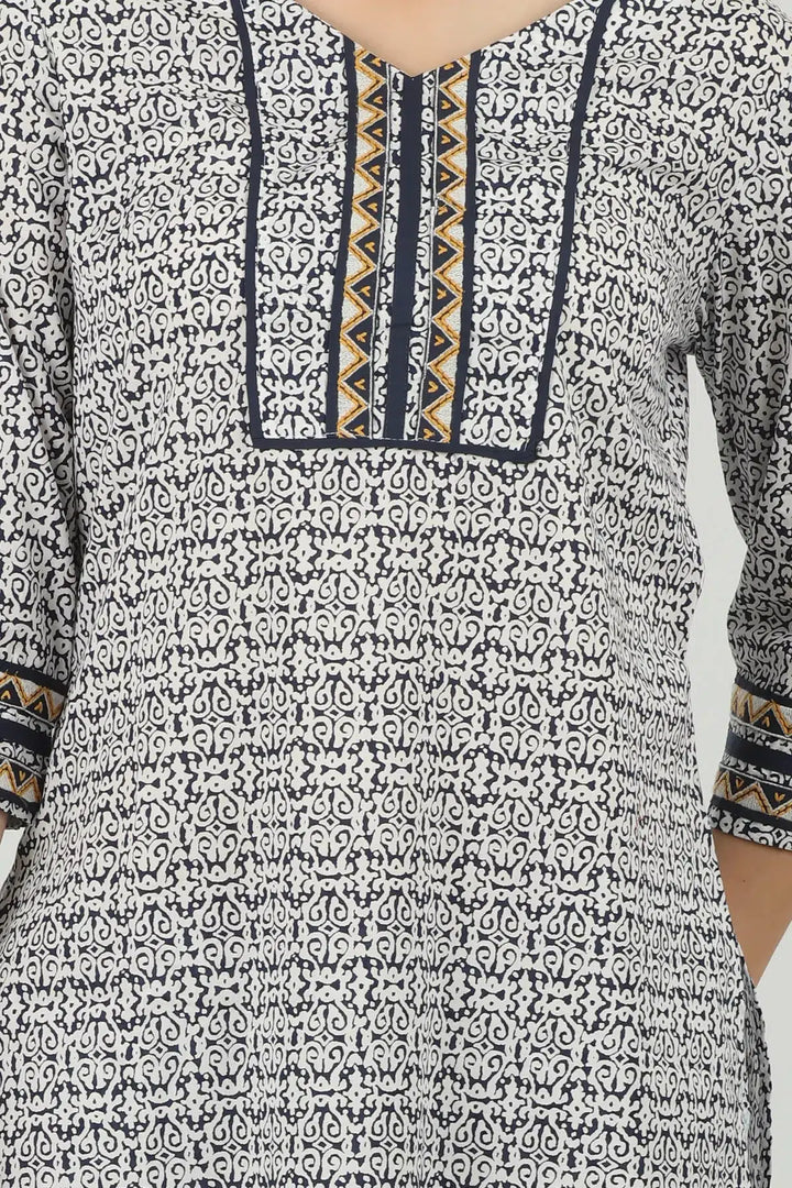 Cotton White Printed Kurta