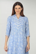 SKY BLUE A-LINE COLLARED KURTI