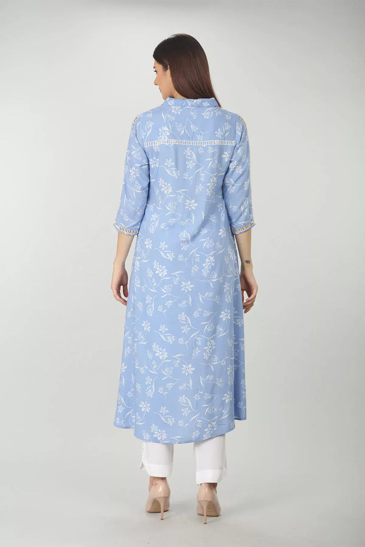 SKY BLUE A-LINE COLLARED KURTI