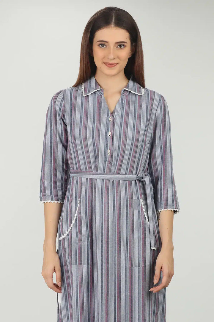 COOL GREY COLLARED STRAIGHT KURTI