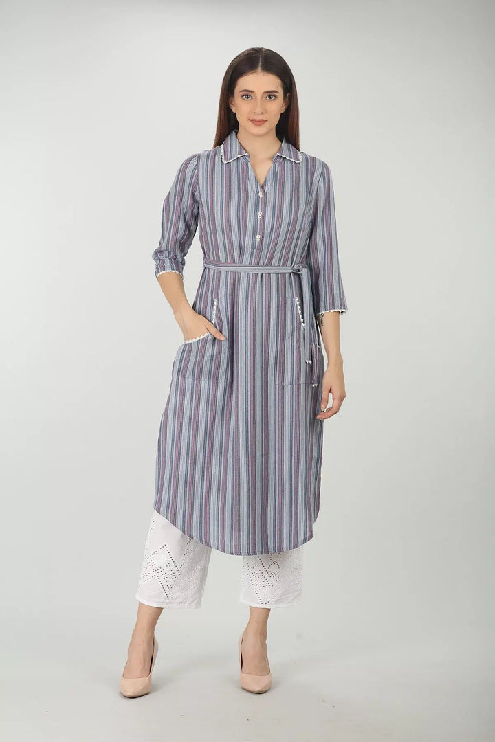 COOL GREY COLLARED STRAIGHT KURTI