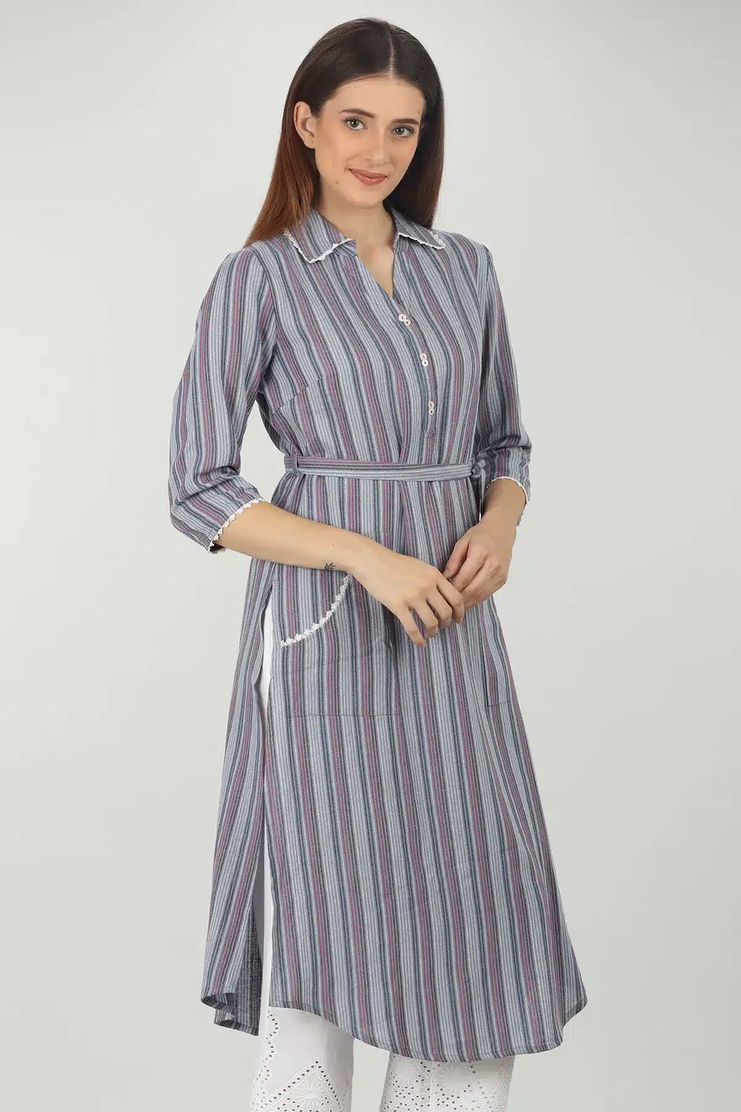 COOL GREY COLLARED STRAIGHT KURTI