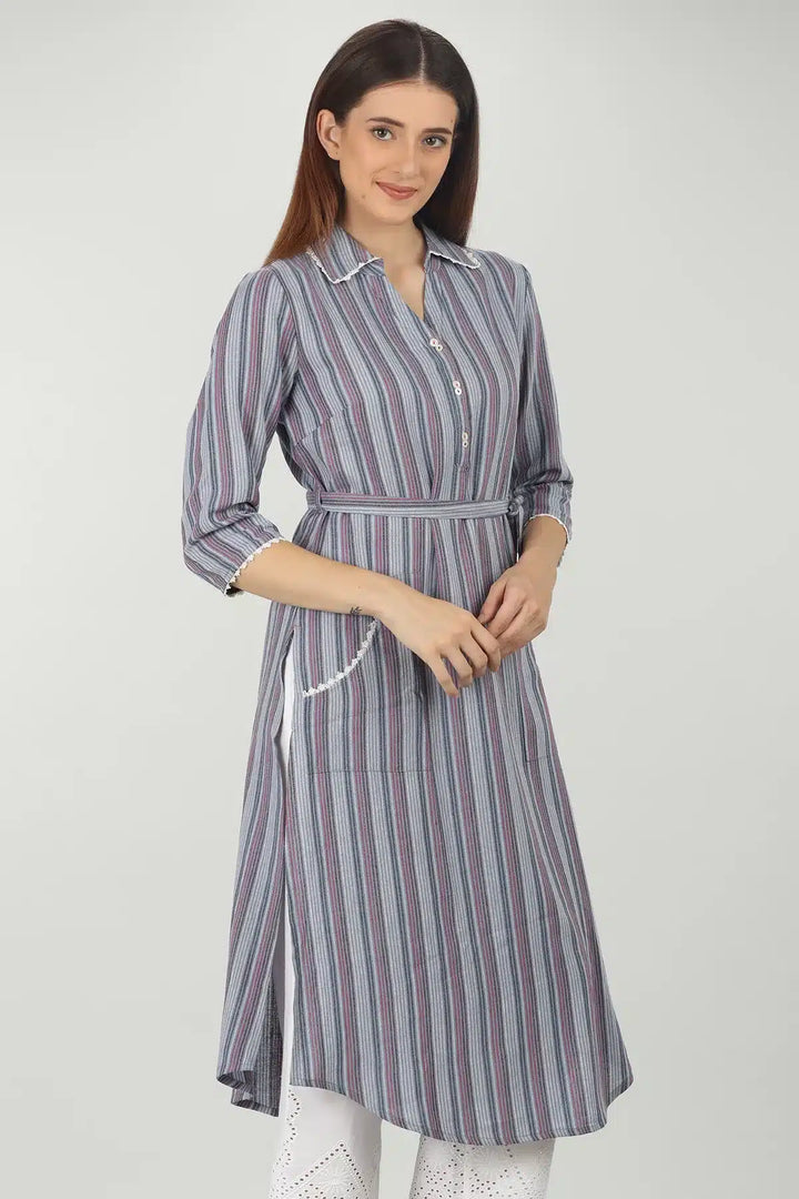 COOL GREY COLLARED STRAIGHT KURTI